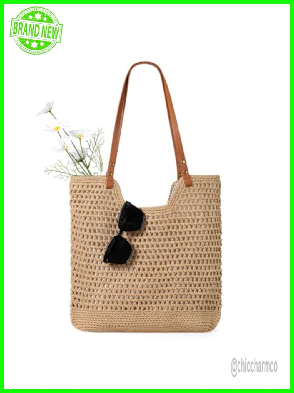 Crochet Beach Bag Woven Tote Boho Shoulder Bag for Summer Vacation